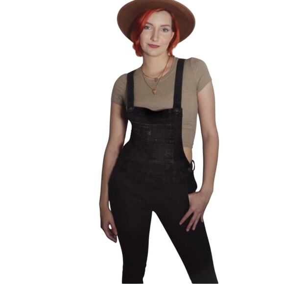 Free People- Black/Grey Denim Overalls Size 26 - Picture 8 of 14